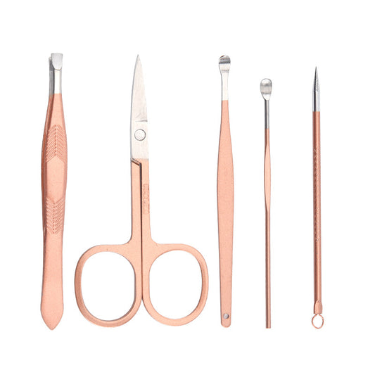 Gold Pieces Scissors Clippers Suit Folding Bag Nail Tool Set