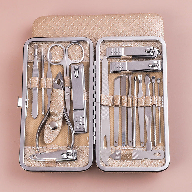 Ensemble d'outils de manucure et de beauté pour ongles en acier inoxydable élégant