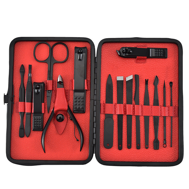 Ensemble d'outils de manucure pour ongles avec coupe-ongles en acier inoxydable et costume noir