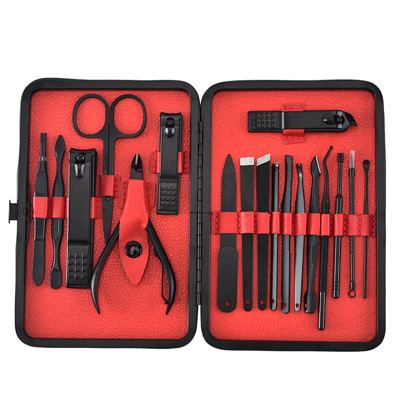 Ensemble d'outils de manucure pour ongles avec coupe-ongles en acier inoxydable et costume noir