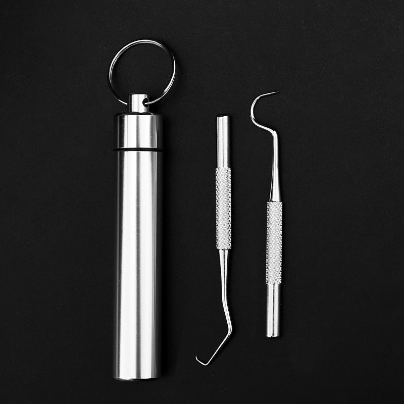 Stainless Steel Three-piece Portable Toothpick Dental Floss Makeup Accessories