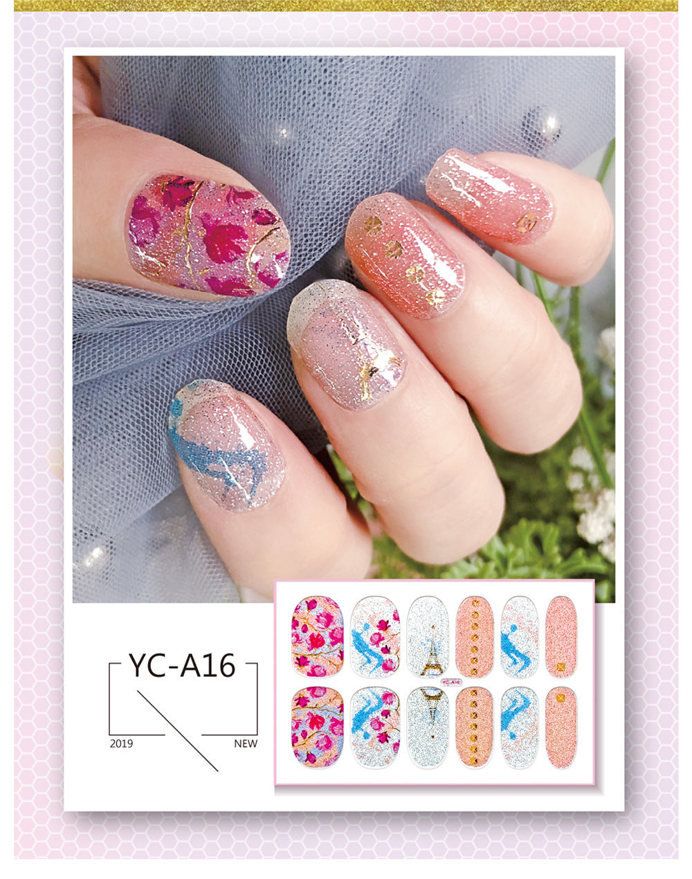 Glitter Bronzing Gradient Full Retro Chinese Nail Stickers