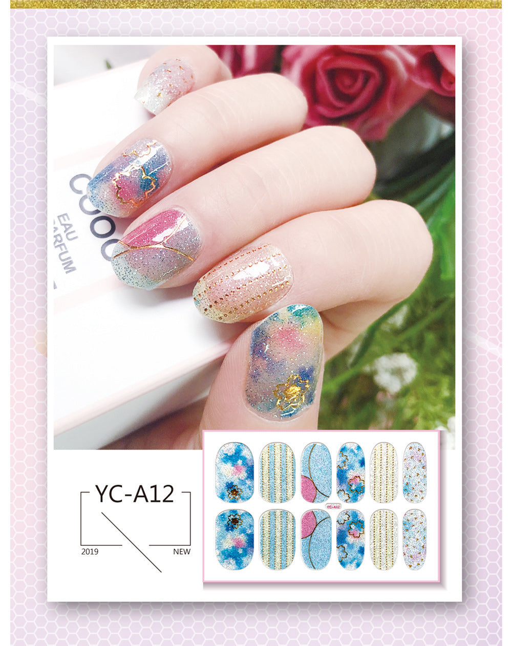 Glitter Bronzing Gradient Full Retro Chinese Nail Stickers