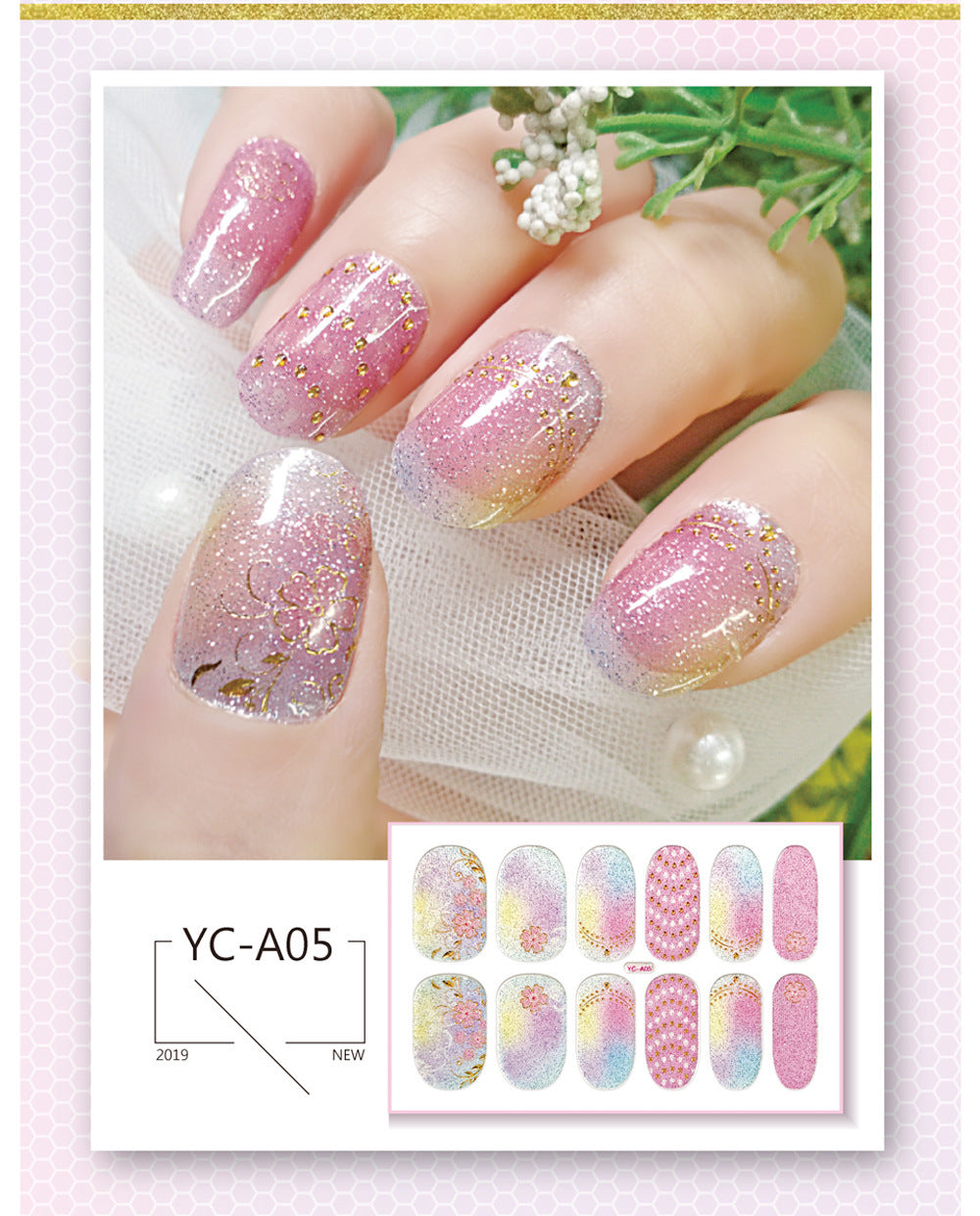 Glitter Bronzing Gradient Full Retro Chinese Nail Stickers