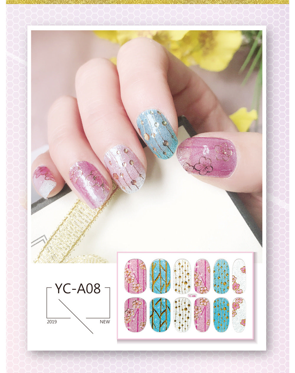 Glitter Bronzing Gradient Full Retro Chinese Nail Stickers