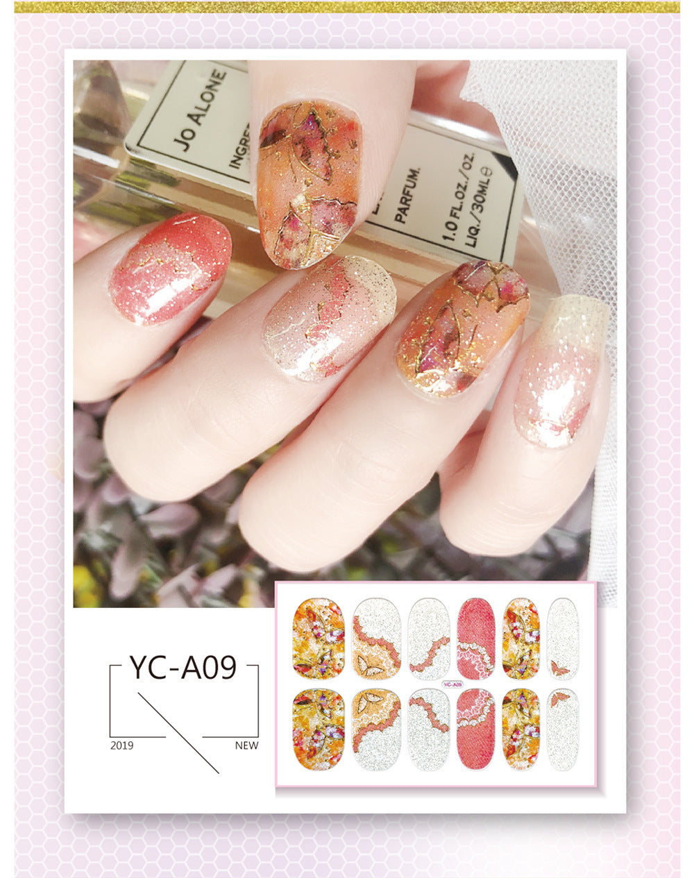 Glitter Bronzing Gradient Full Retro Chinese Nail Stickers