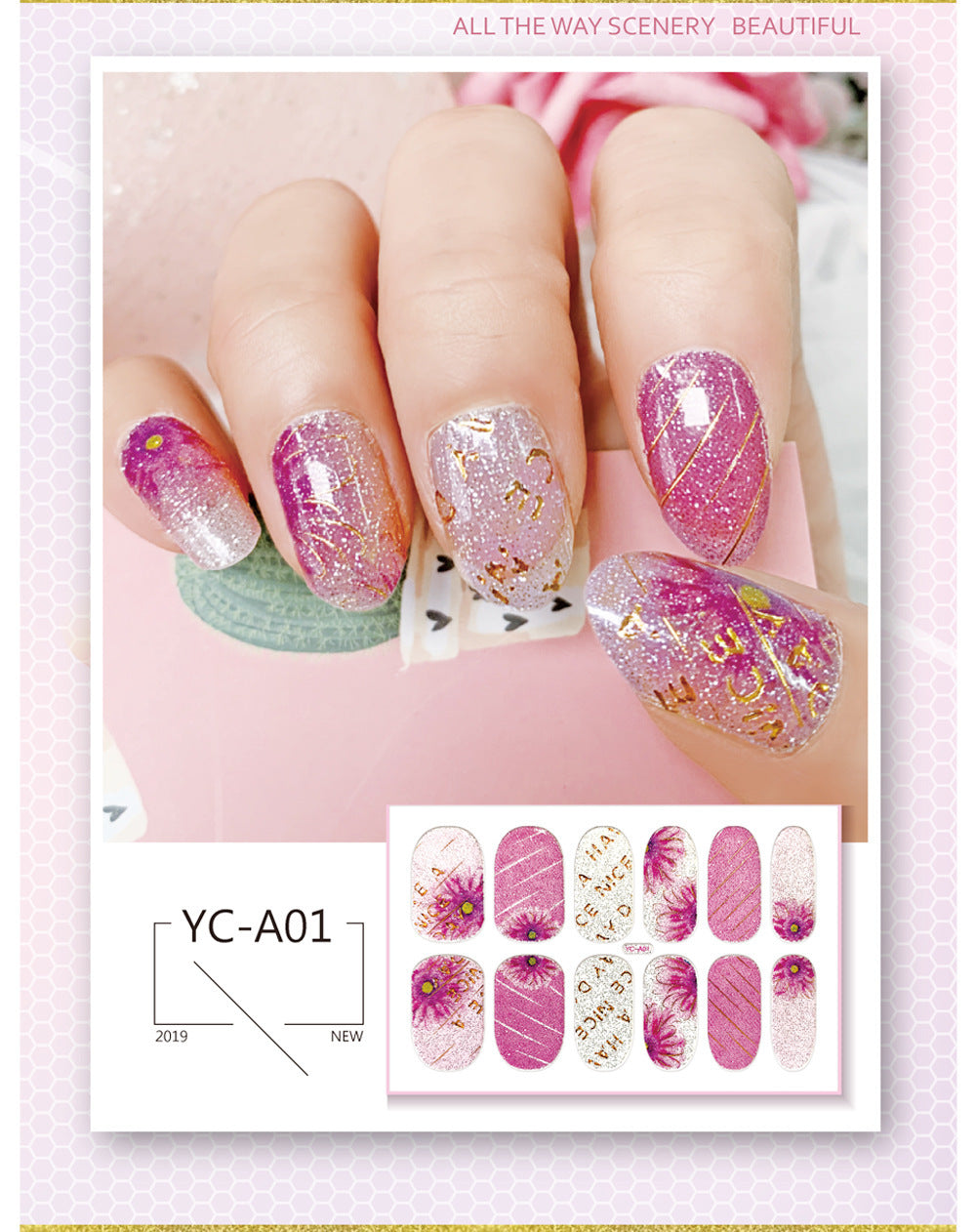 Glitter Bronzing Gradient Full Retro Chinese Nail Stickers