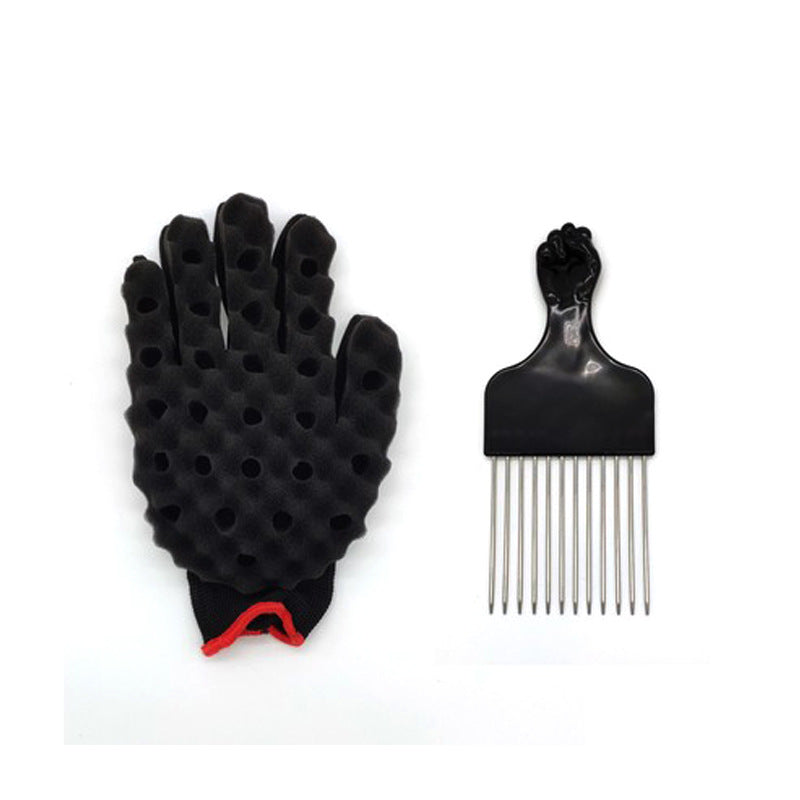 Gants en éponge bouclés pour hommes, brosses et peignes en acier pour coiffure de dreadlocks