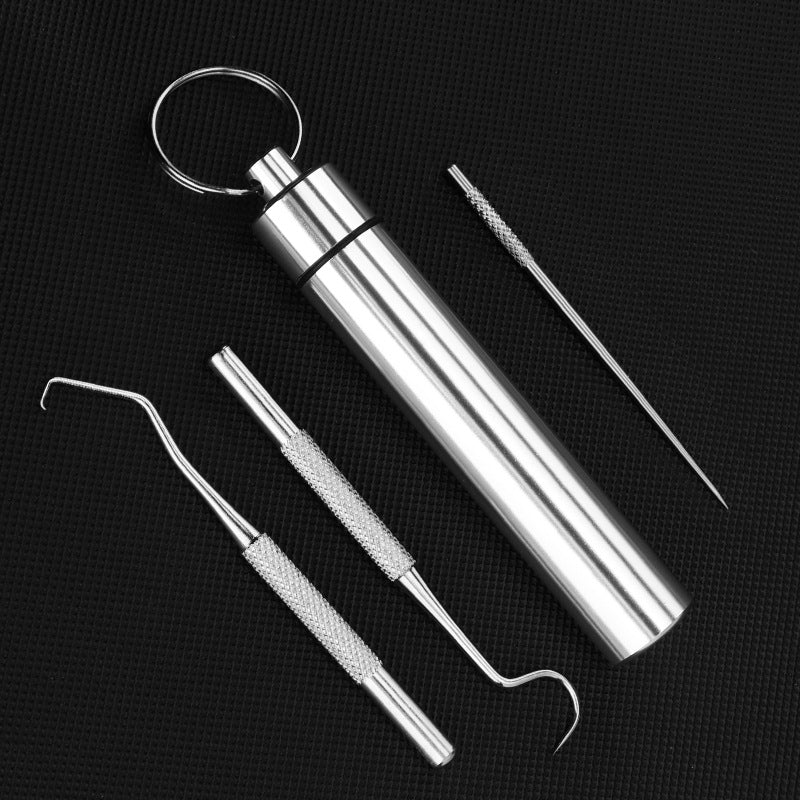 Stainless Steel Three-piece Portable Toothpick Dental Floss Makeup Accessories