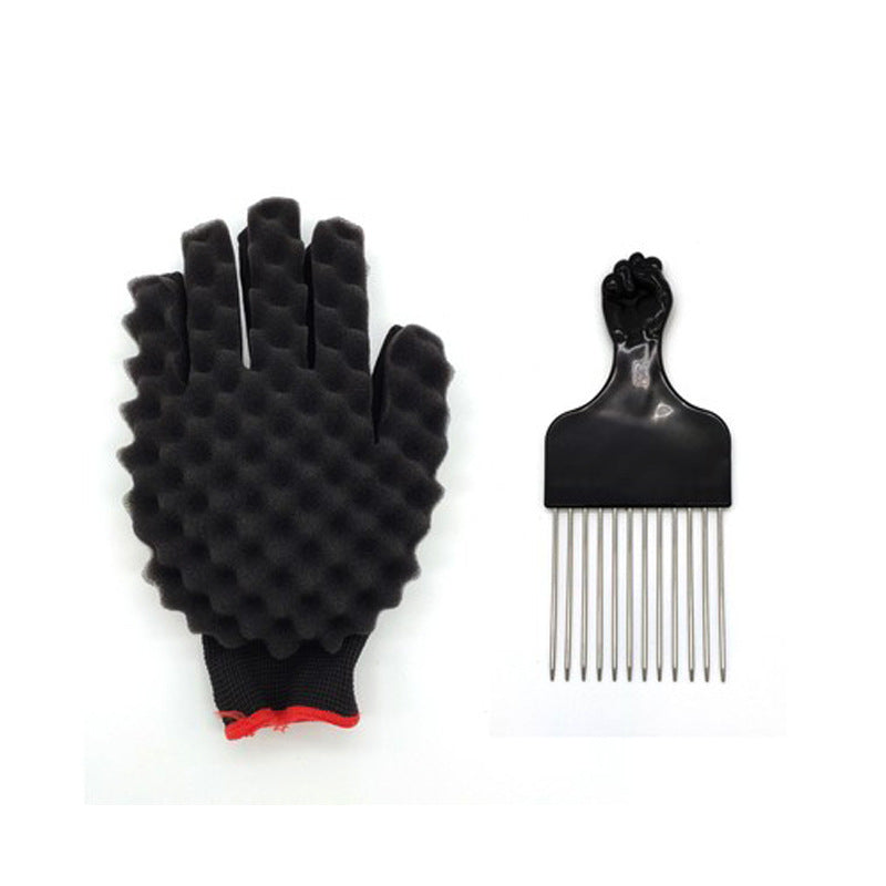 Gants en éponge bouclés pour hommes, brosses et peignes en acier pour coiffure de dreadlocks