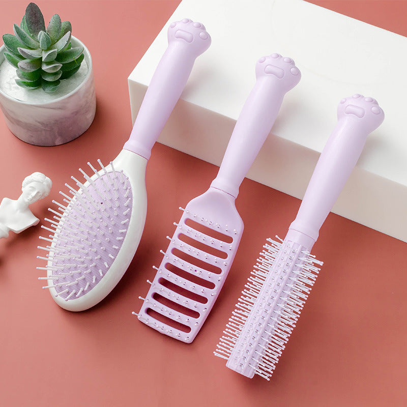 Brosses et peignes à cheveux ronds mignons roses avec manche en patte de chat