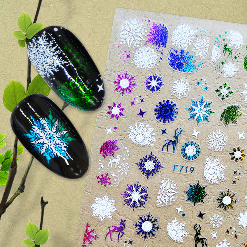 Laser Bronzing Christmas Winter Snow Flower Series Nail Stickers