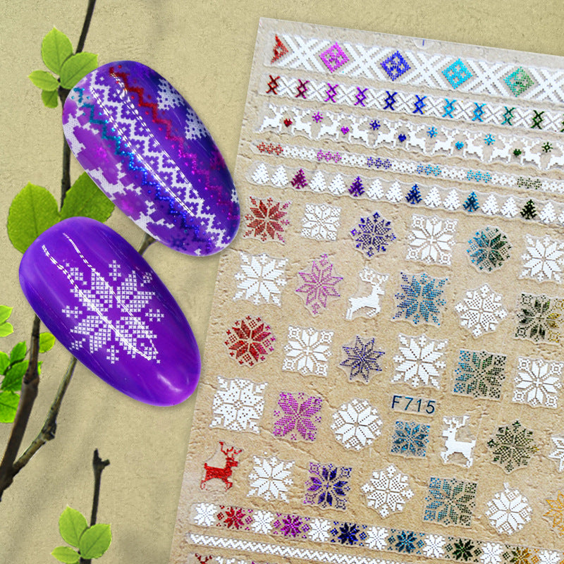 Laser Bronzing Christmas Winter Snow Flower Series Nail Stickers