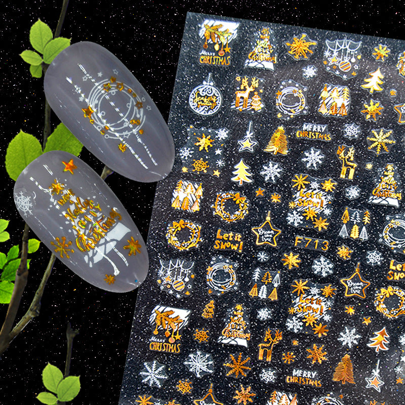 Laser Bronzing Christmas Winter Snow Flower Series Nail Stickers