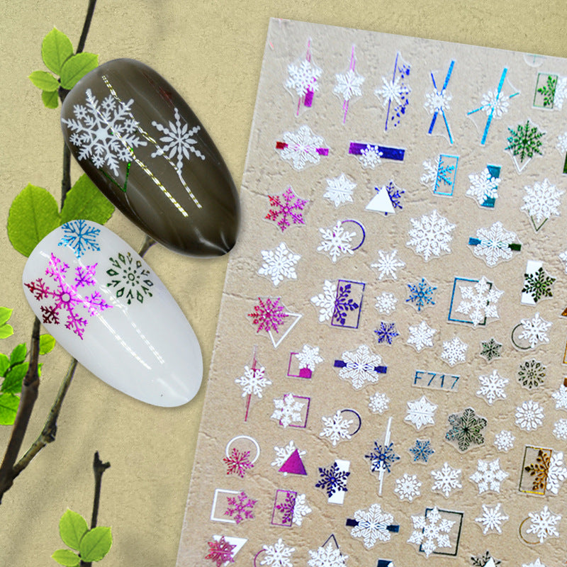 Laser Bronzing Christmas Winter Snow Flower Series Nail Stickers