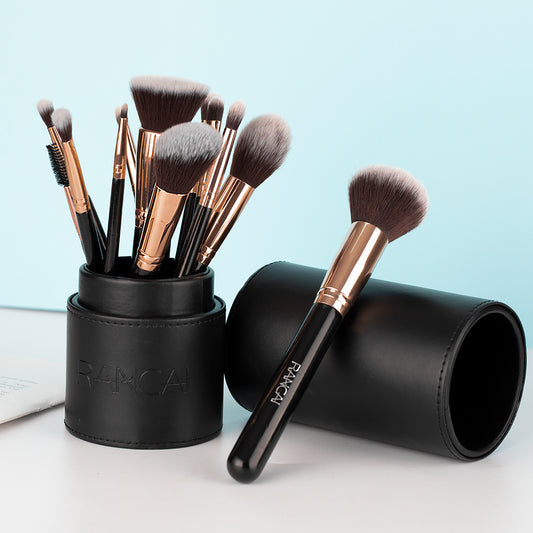 Pinceau cylindrique noir, accessoires pour pinceaux de maquillage à ombre dorée