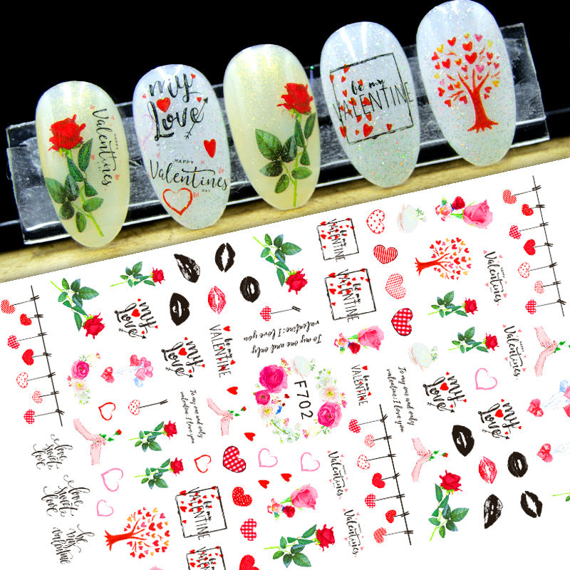 Valentine's Day Spring Series Rose Love Red Lips Butterfly Nail Stickers