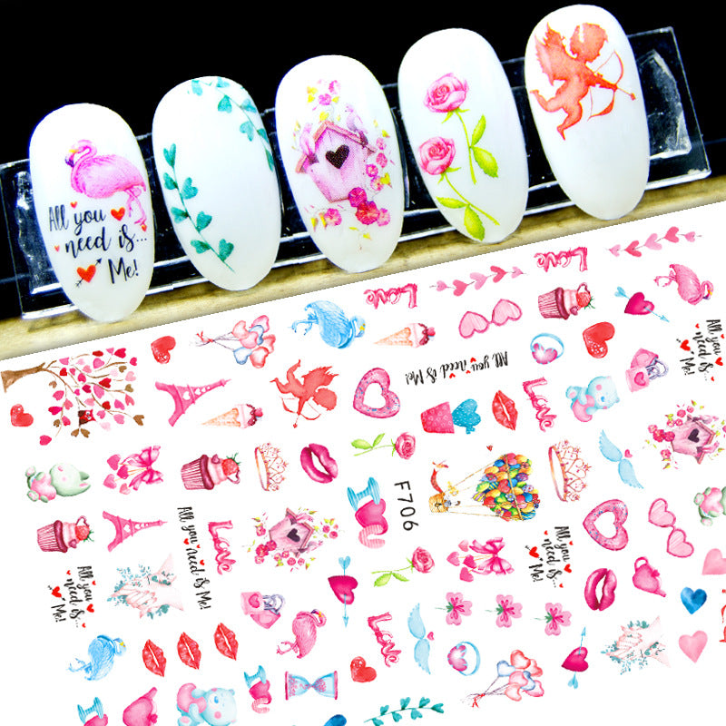 Valentine's Day Spring Series Rose Love Red Lips Butterfly Nail Stickers