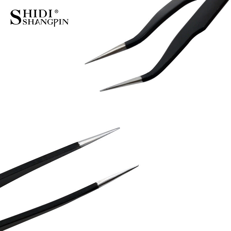 Tweezers Straight Black Stainless Steel Grafting Makeup Accessories