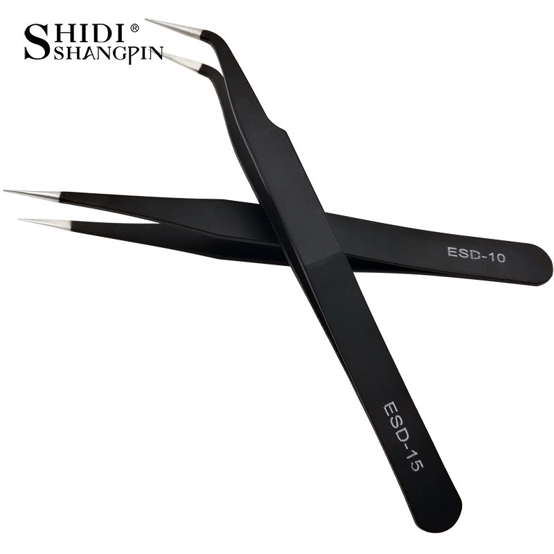 Tweezers Straight Black Stainless Steel Grafting Makeup Accessories