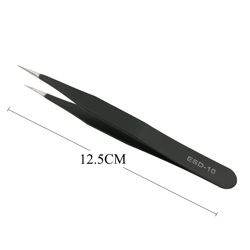 Tweezers Straight Black Stainless Steel Grafting Makeup Accessories