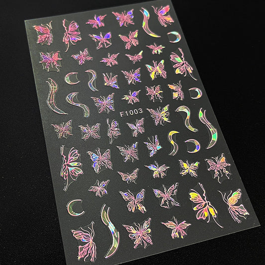 Powder Golden Butterfly Laser Black Gold Nail Stickers