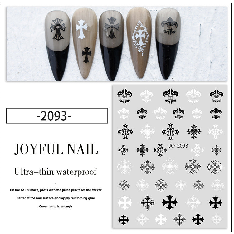 Heart Black White Cross Crescent Gothic Nail Stickers