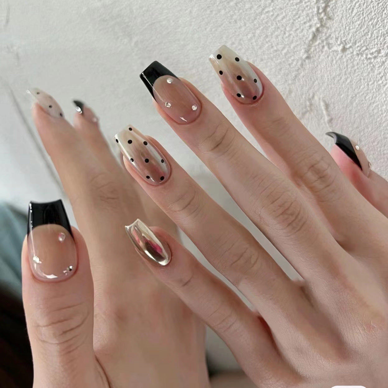 Hot Black French Polka Dot Magic Mirror Nail Stickers