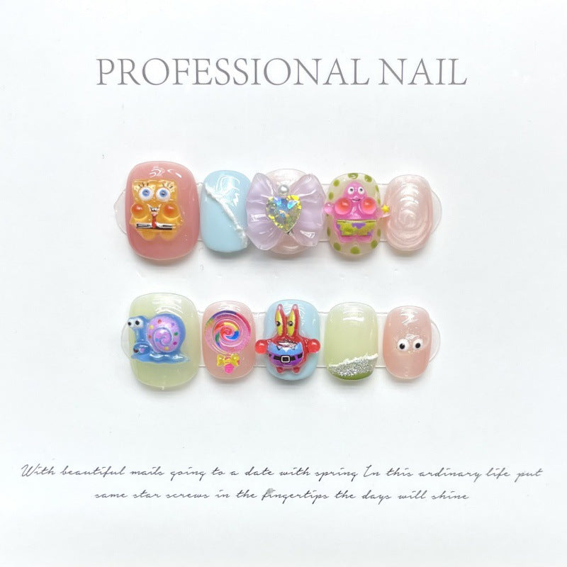 Short Nude Color Blooming Tips Finished Nail Stickers