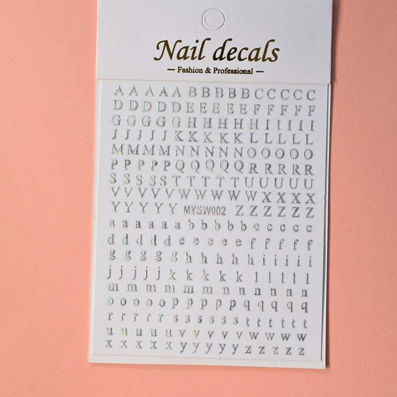 Simple Uppercase Lowercase Letters Laser Gold Nail Stickers