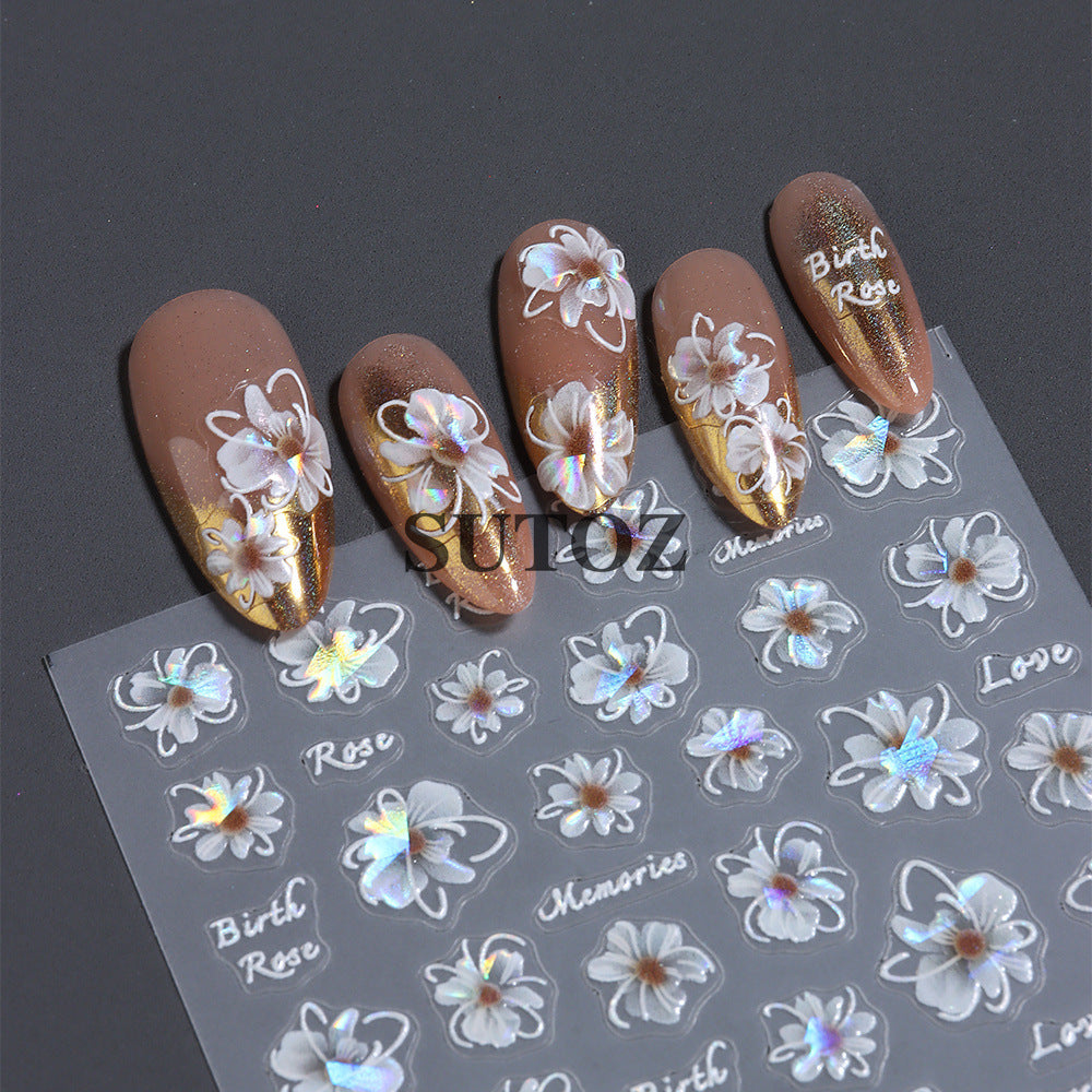 Flower Aurora Laser Camellia Thin Tough Nail Stickers