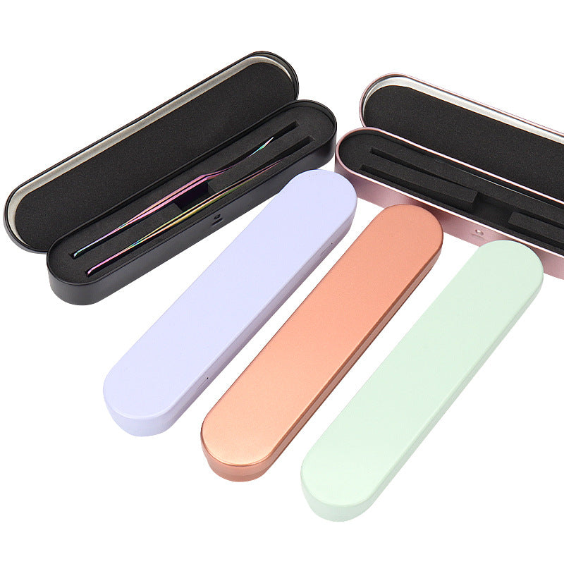 Tweezers Storage Device Tinplate Rectangular Sponge Multicolor False Lashes