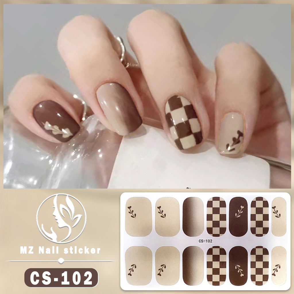 Autocollants pour ongles en gel imperméables avec motif floral à carreaux