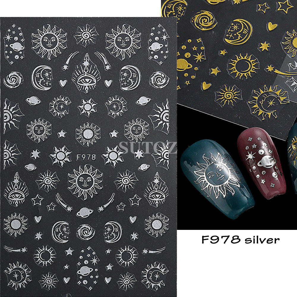 Gold Sier Sun Four Awn Star Moon Nail Stickers