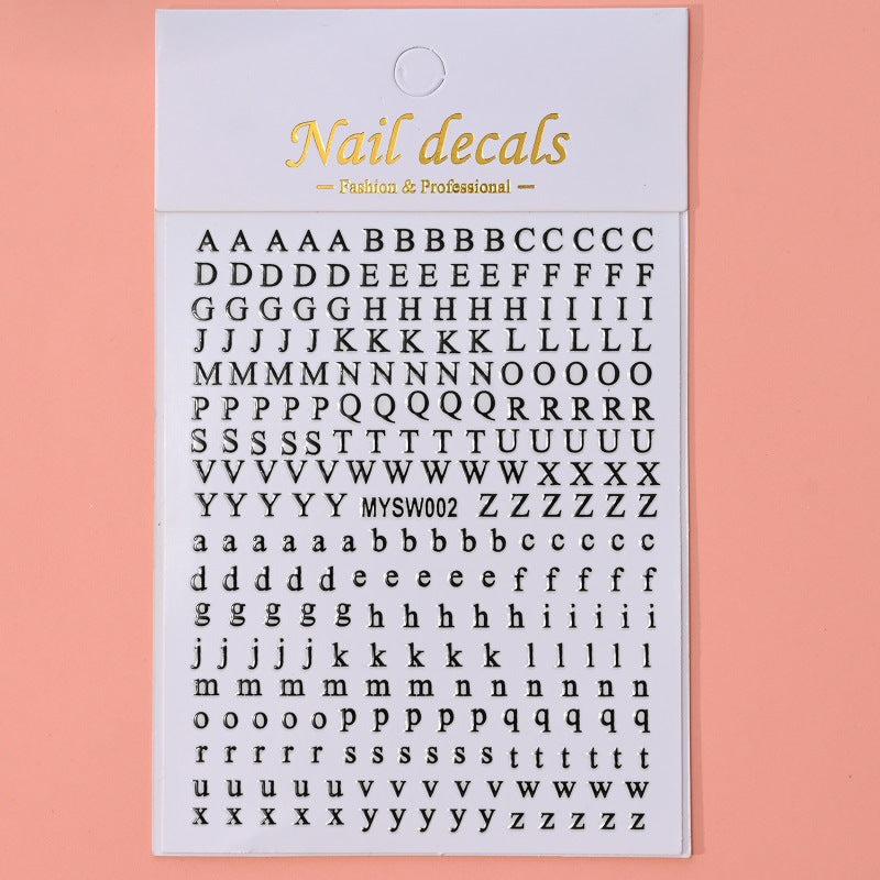 Simple Uppercase Lowercase Letters Laser Gold Nail Stickers