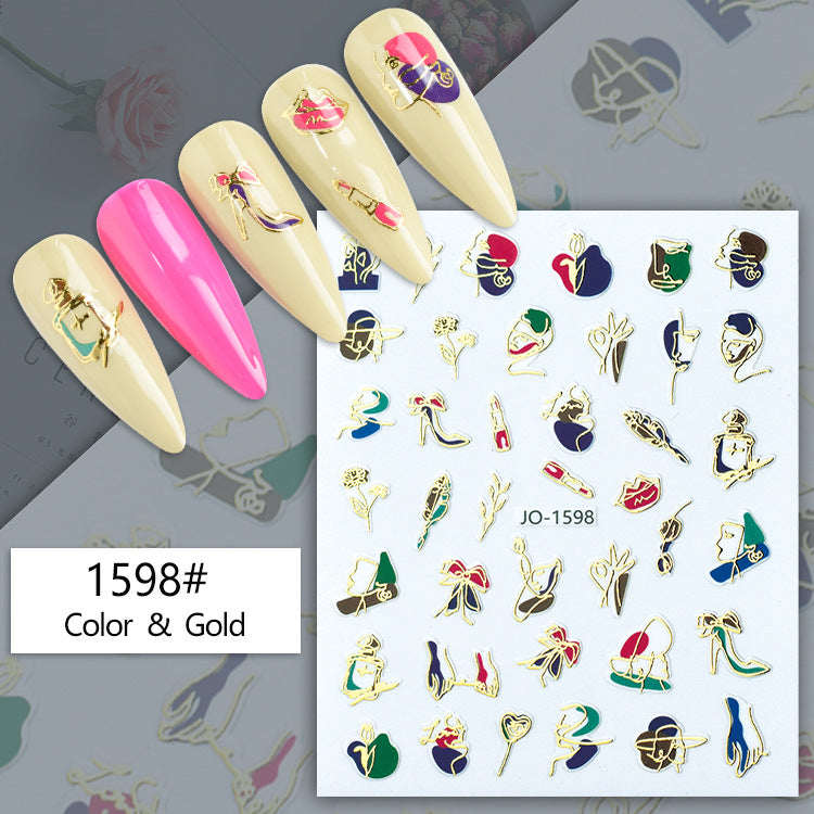 Geometric Abstract Gilding Leaves Color Hawaiian Nail Stickers