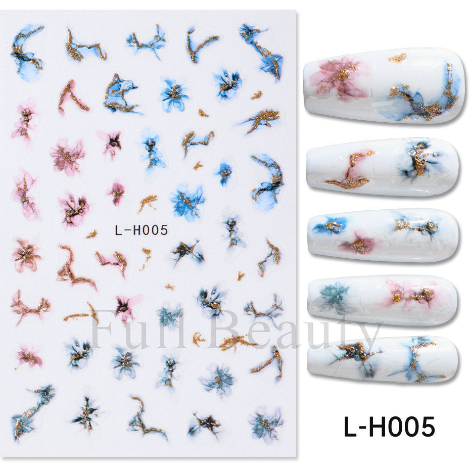 Purple Marble Texture Wave Butterfly Flower Nail Stickers