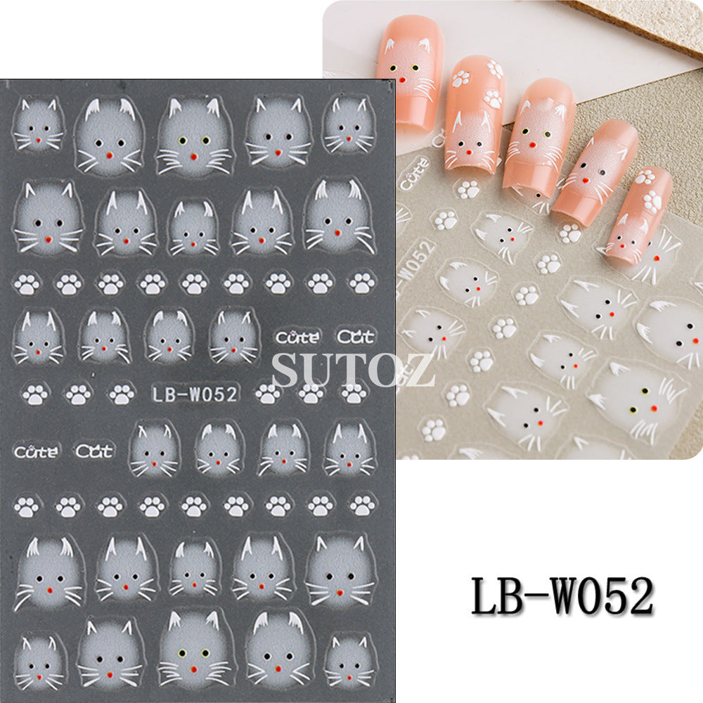 Summer Cute Furry Kitty Back Glue Nail Stickers