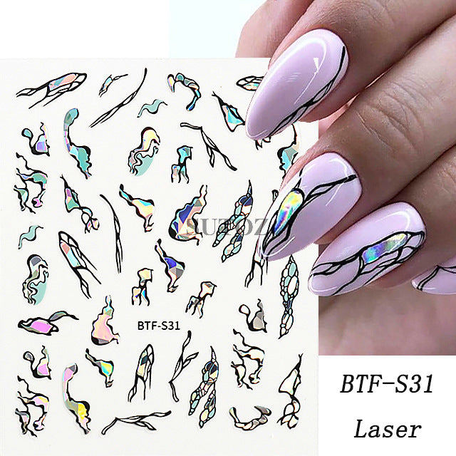 Irregular Lines Hand Painted Flat Back Nail Stickers