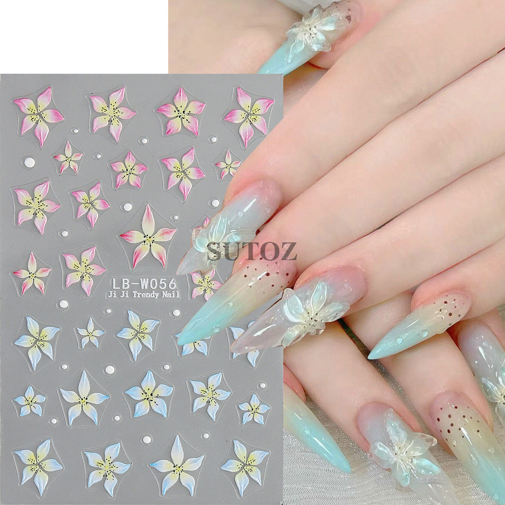 Popular Summer Ice Lily Flower Thin Tough Nail Stickers