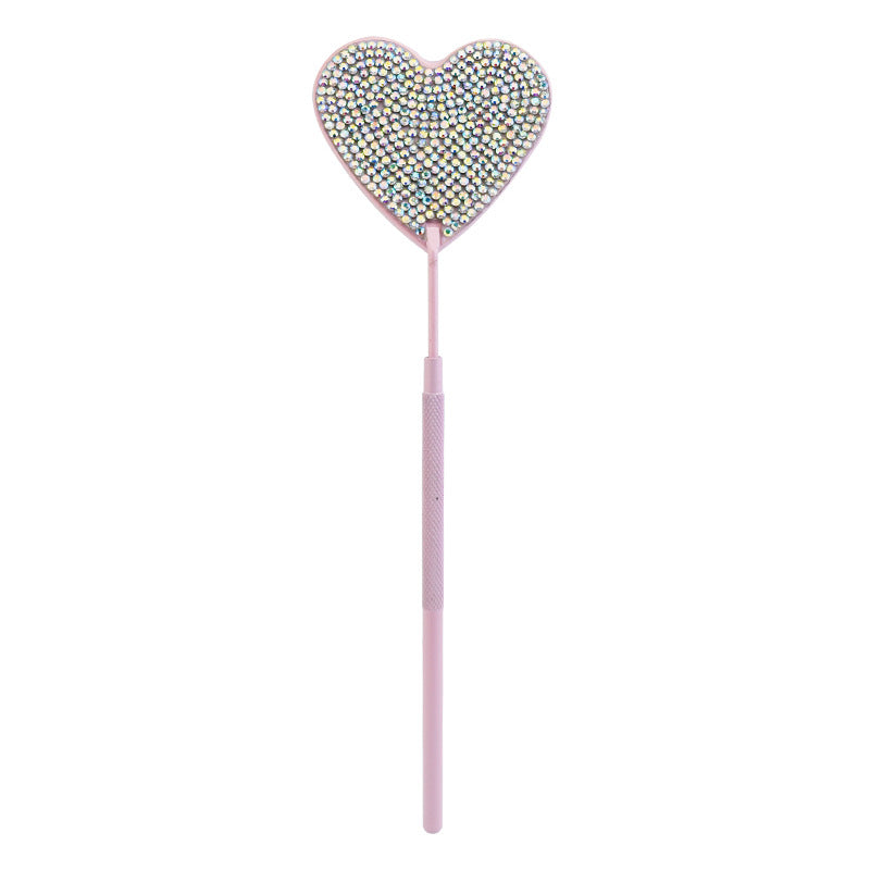 Steel Heart-shaped Eyelash Mirror With Diamond Portable Cosmetic Grafting Makeup Accessories