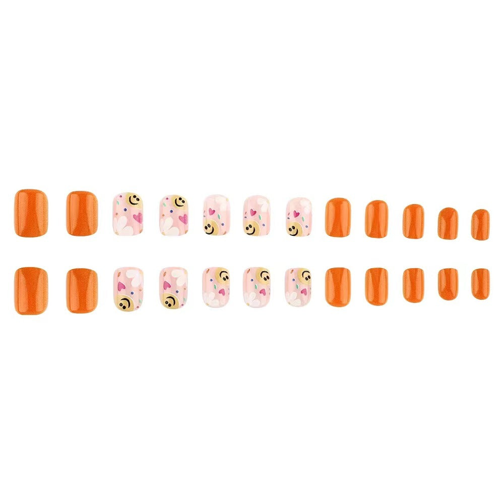 Nail Art Simple Love French Wear Fleur Smiley Orange