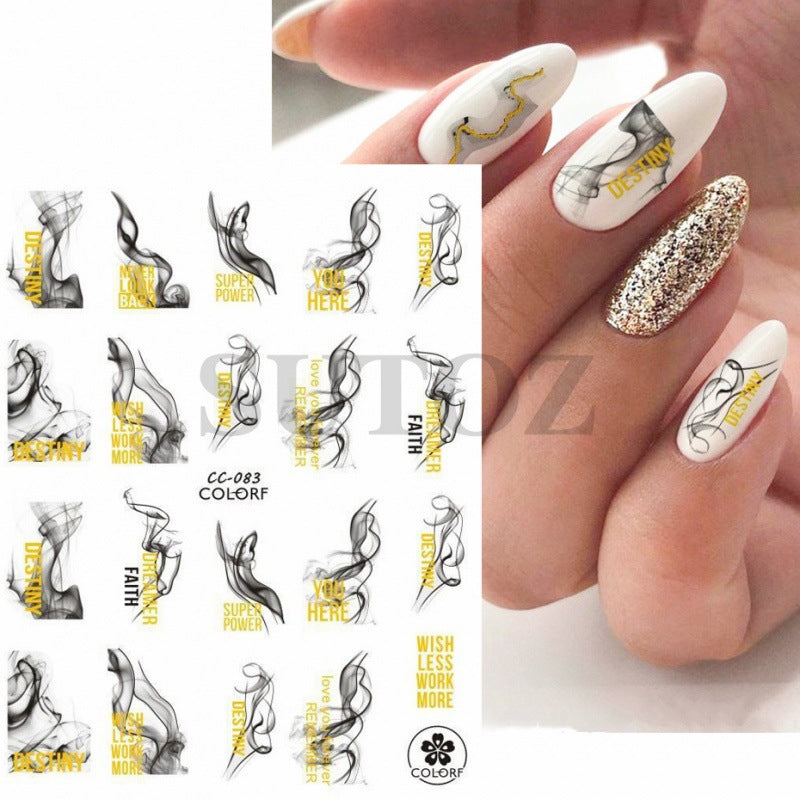 Hot Gilding Marbling Black White Gold Nail Stickers