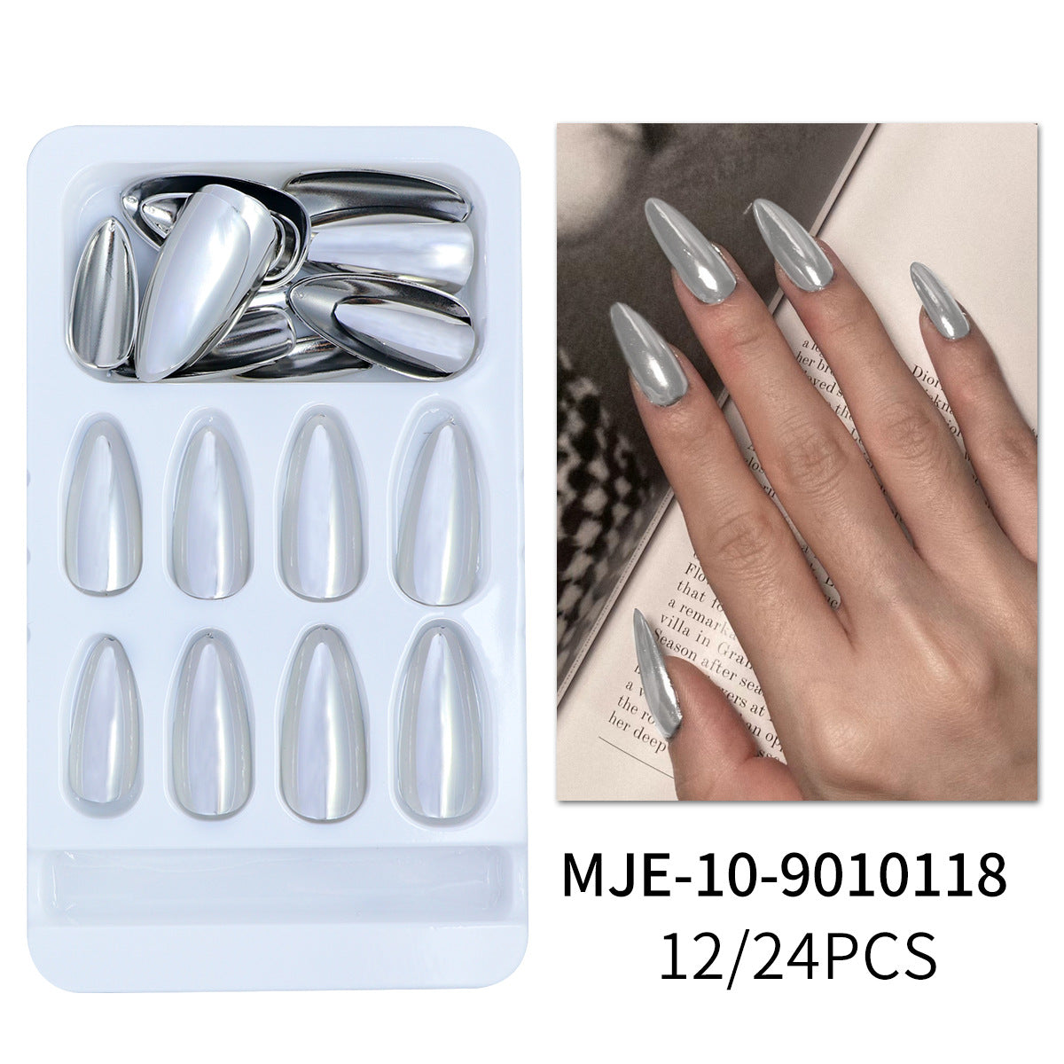 Wearable Fake Nails Pointed Toe Sier Patch Nail Art