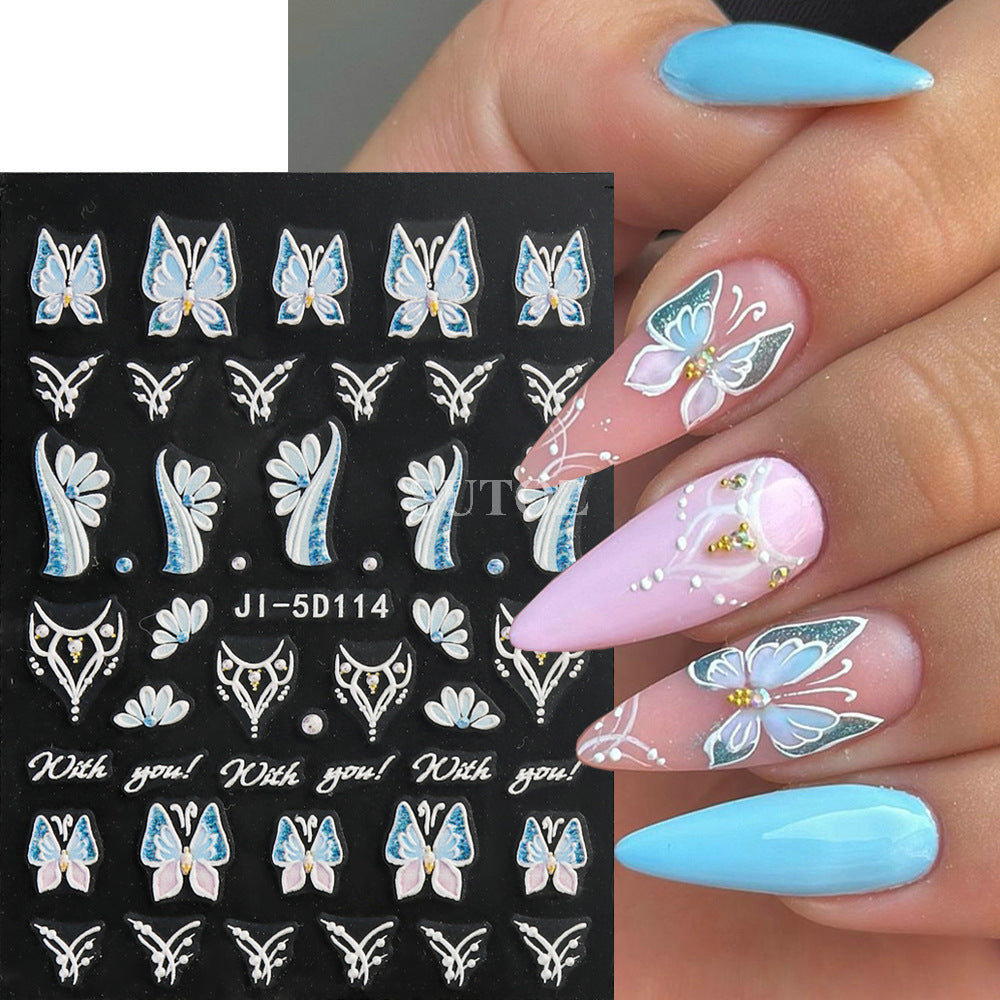 Fresh Three-dimensional Relief Five Petal Flower Nail Stickers