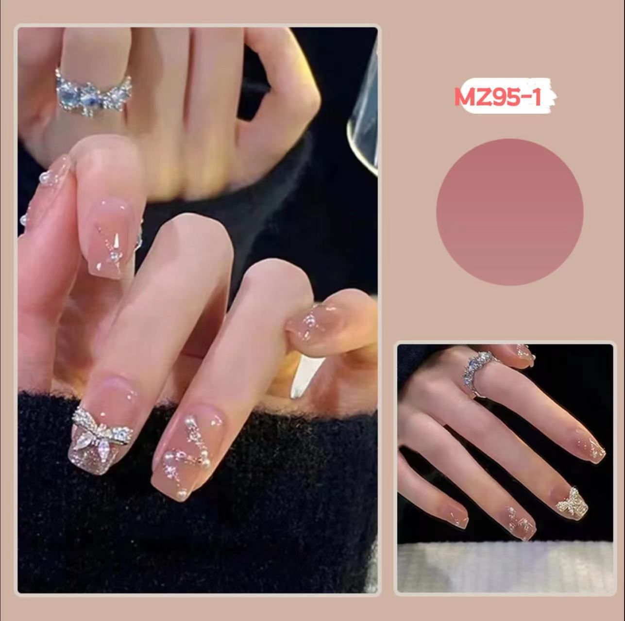 Nail Art à la main avec armure papillon et pointe de nacre