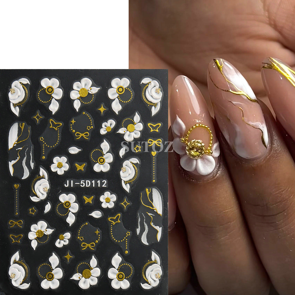 Fresh Three-dimensional Relief Five Petal Flower Nail Stickers