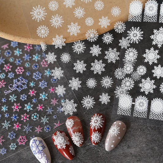 Embossed White Snowflake Paper Card Packaging Nail Stickers