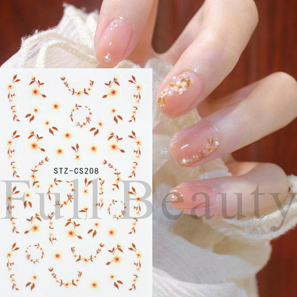 Retro Gentle Floral Vintage Begonia Adhesive Nail Stickers