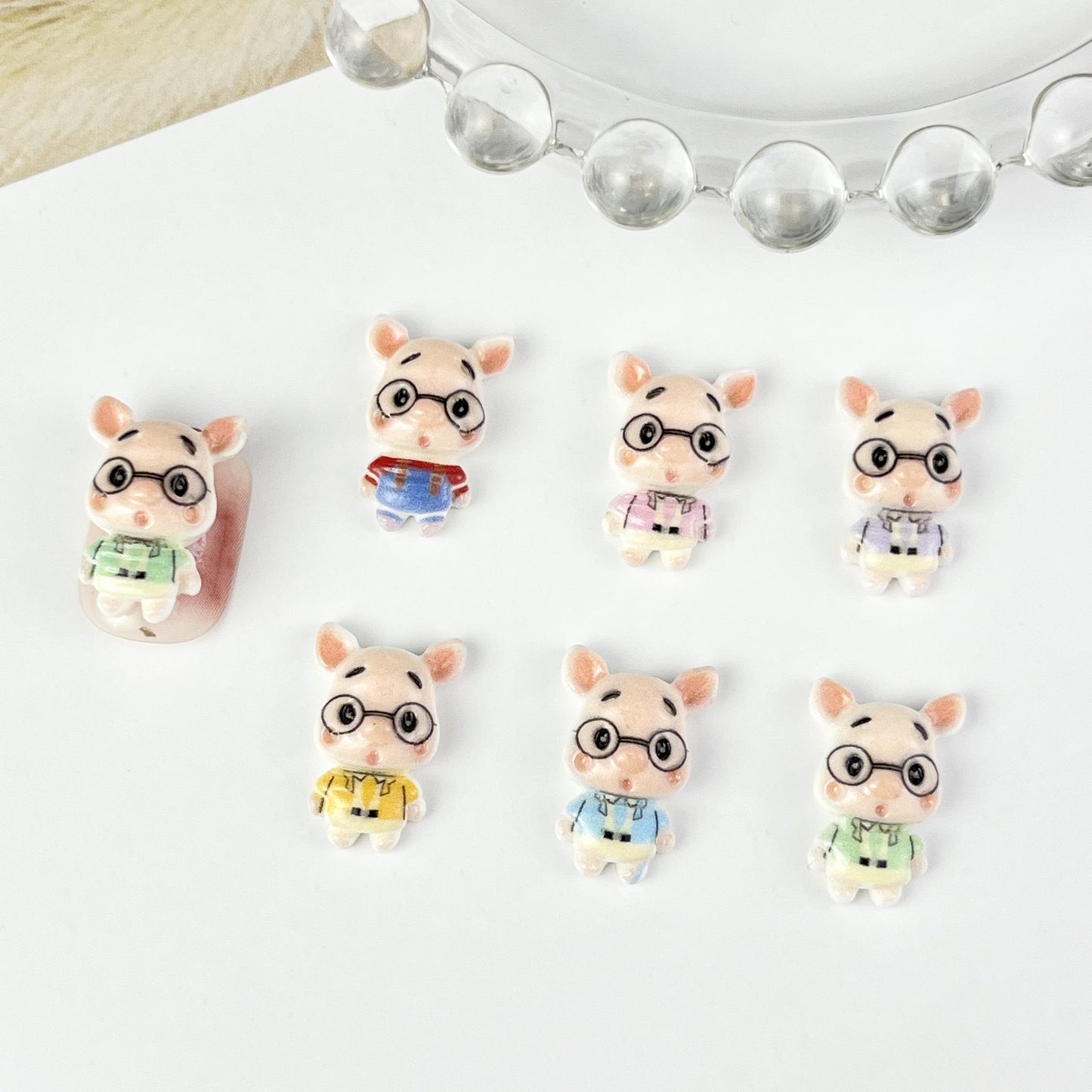 Pig Doctor Cartoon Ornament Three-dimensional Wear Glasses Nail Care Nail Art